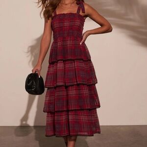 Vici Red Plaid Ruffle Dress